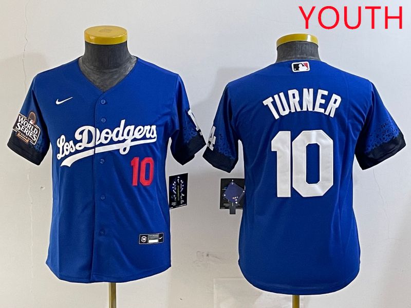 Youth Los Angeles Dodgers #10 Turner Blue City Edition 2025 Nike MLB Jersey style 2